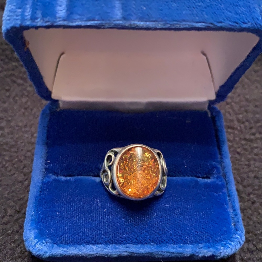 Classic Silver Ring with Oval Amber Stone